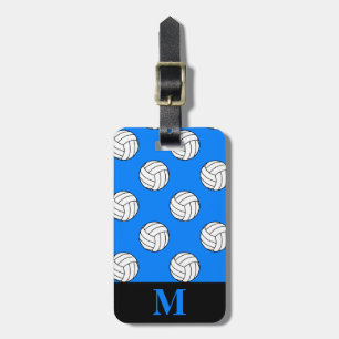 Monogram Black White Volleyball Balls, Azure Blue Luggage Tag