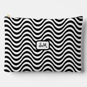 Monogram Black White Wavy Stripes Psychedelic Accessory Pouch
