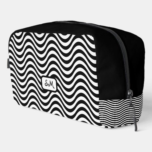 Monogram Black White Wavy Stripes Psychedelic Dopp Kit