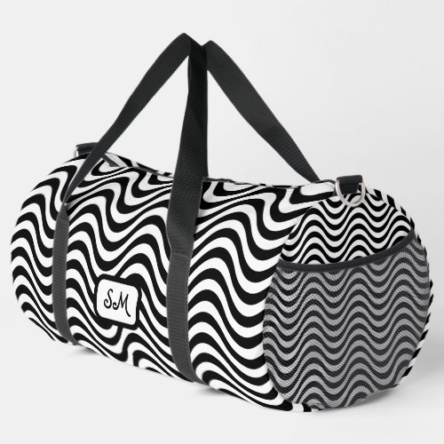 Monogram Black White Wavy Stripes Psychedelic Duffle Bag