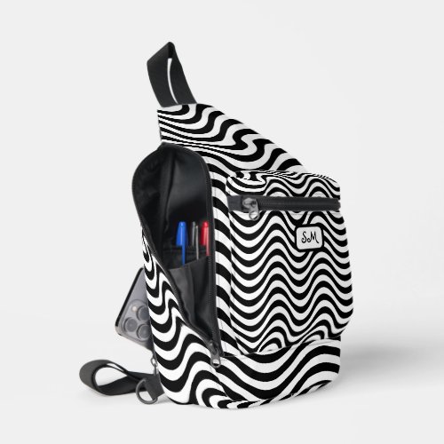 Monogram Black White Wavy Stripes Psychedelic Sling Bag