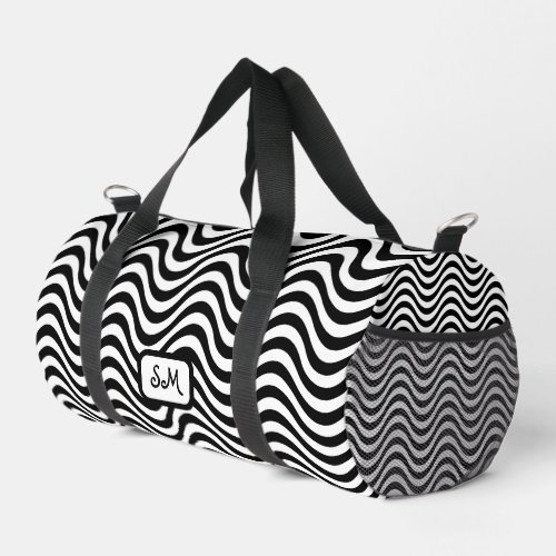 Monogram Black White Wavy Stripes Psychedelic SM Duffle Bag