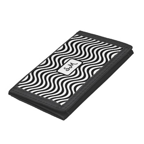 Monogram Black  White Wavy Stripes Psychedelic Trifold Wallet