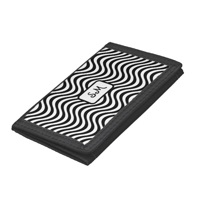 Monogram Black & White Wavy Stripes Psychedelic Trifold Wallet (Bottom)