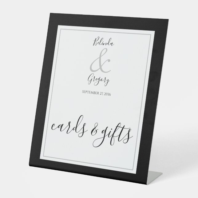 Monogram Black & White Wedding Cards & Gifts Pedestal Sign (Front)
