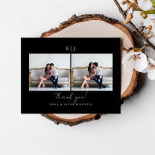 Monogram Black White Wedding Photo Thank You Postcard