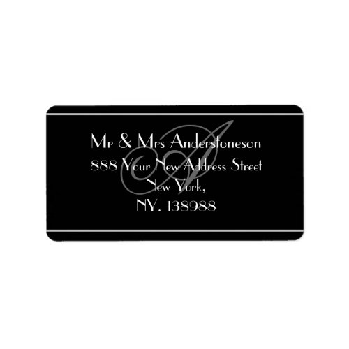 Monogram Black White Wedding Return Address Label