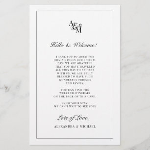 Monogram Black White Wedding Welcome Itinerary
