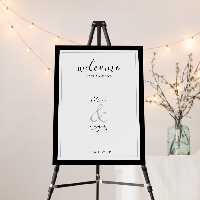 Monogram Black & White Wedding Welcome Sign (In Situ (Stand))