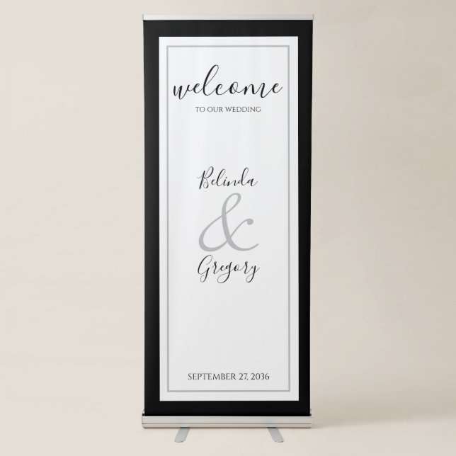 Monogram Black & White Wedding Welcome Sign (Front)