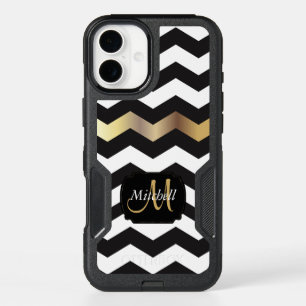 Monogram Black & White With Gold - Chevron iPhone 16 Plus Case