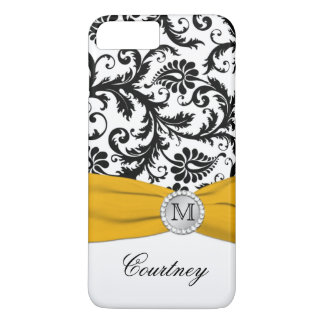 Monogram Black, White, Yellow Damask iPhone 7 Case