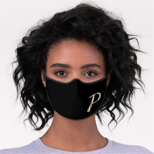 Monogram Black with Gold Letter P Premium Face Mask