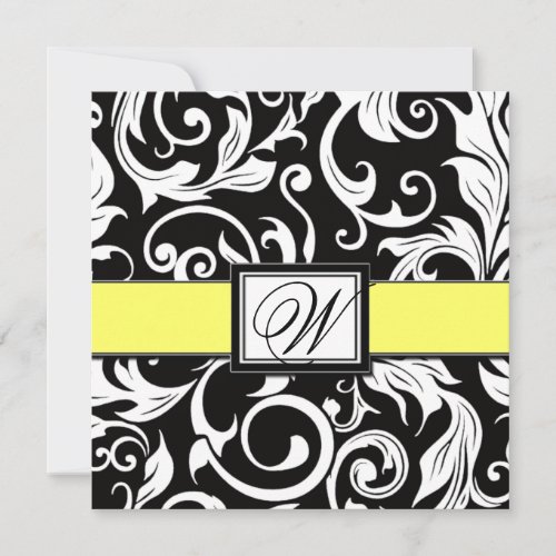 Monogram Black &amp; Yellow Damask Wedding Invitations