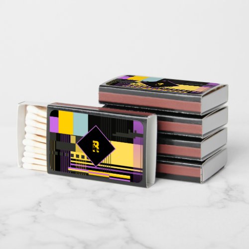 Monogram Black Yellow Geometric Shapes Matchboxes