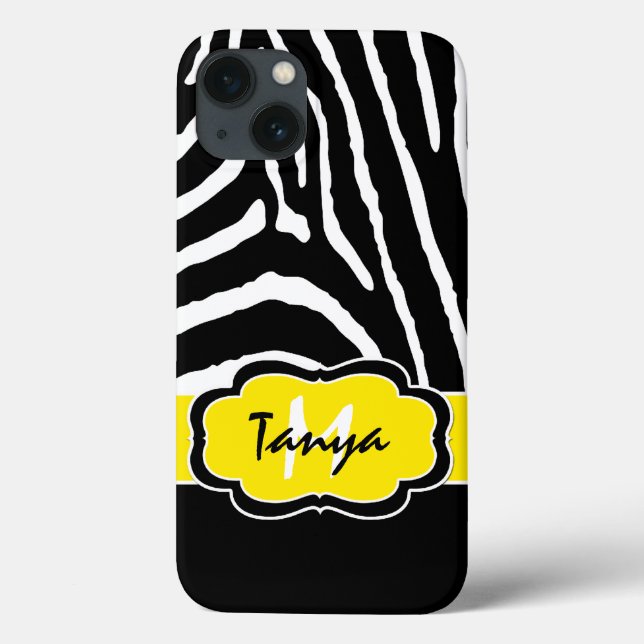 Monogram Black, Yellow Zebra Stripe iPad Air Case (Back)