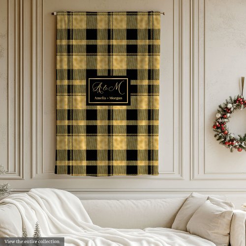 Monogram Blanket Elegant Black Gold Birthday Gift