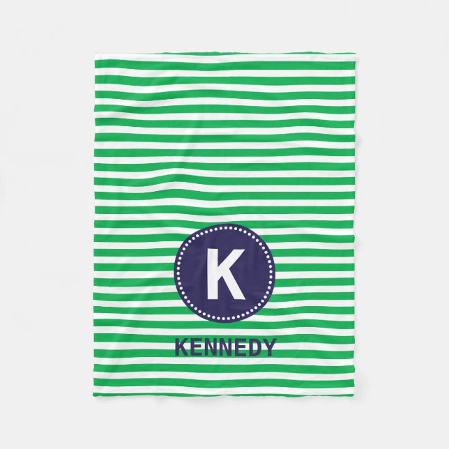 Monogram Blanket Kelly Green Stripes and Navy Blue (Front)