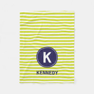 Monogram Blanket Lime Green Stripes and Navy Blue
