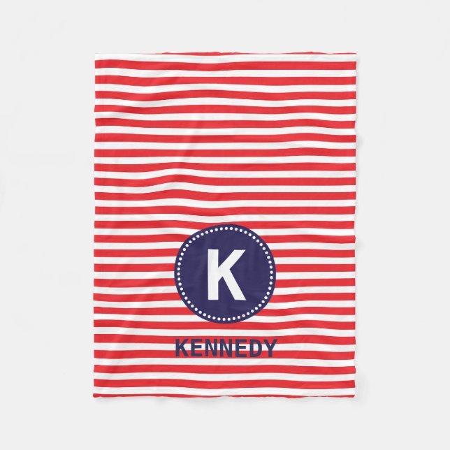 Monogram Blanket Red White Stripes and Navy Blue (Front)