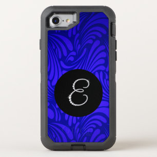 Monogram Bling Letter E Blue Swirl Background OtterBox Defender iPhone SE/8/7 Case