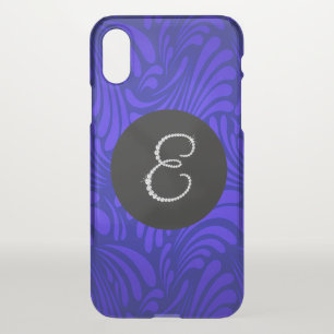 Monogram Bling Letter E Blue Swirl Background iPhone X Case