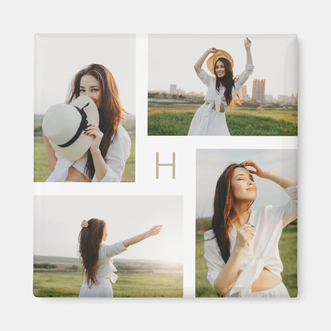 Monogram Blocks Editable Color Photo Magnet (Front)