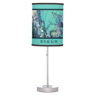 monogram + blue abstract marble swirl table lamp