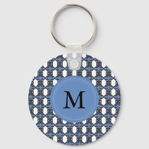 Monogram Blue Abstract Scarab Pattern Keychain