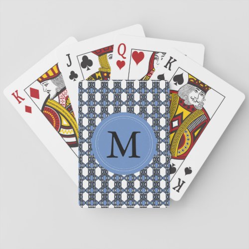 Monogram Blue Abstract Scarab Pattern Poker Cards