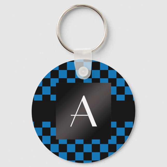 Monogram blue and black checkers keychain (Front)