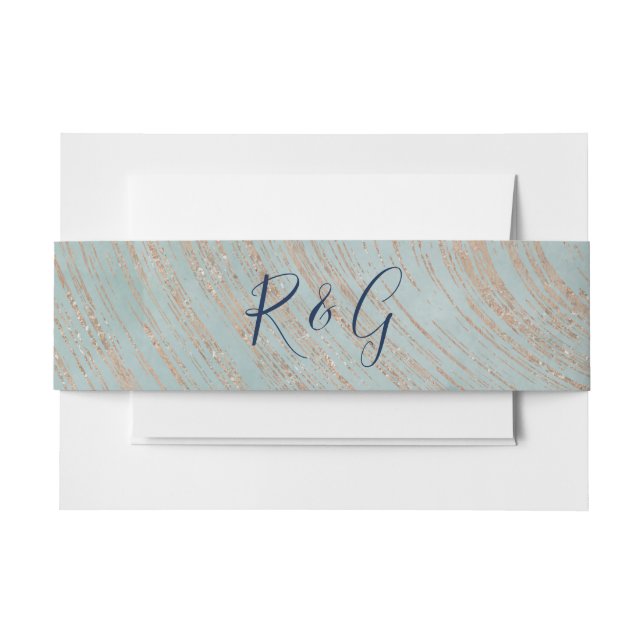 Monogram Blue and Copper Marble design Invitation Belly Band (Front Example)