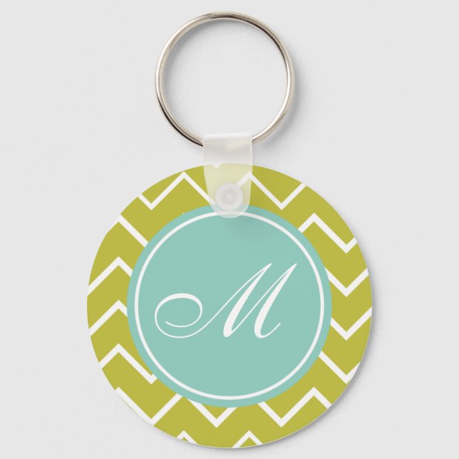 Monogram - Blue and Green Chevron Keychain (Front)