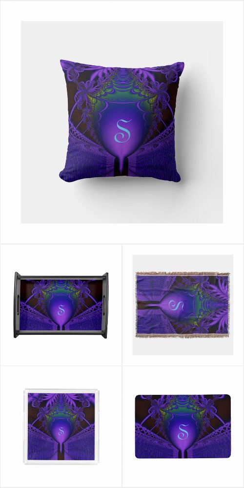 Monogram Blue and Purple Fractal Lace and Shield