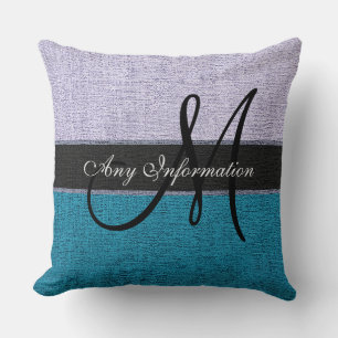 Monogram Blue and Silver Burlap Rustic Elegant Throw Pillow