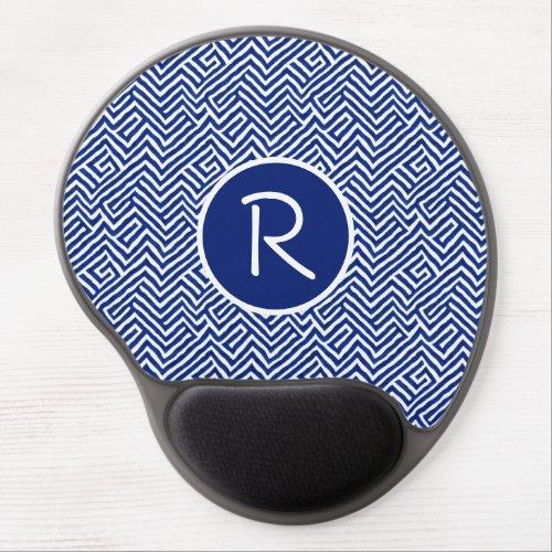 Monogram Blue and White Abstract Geometric Pattern Gel Mouse Pad
