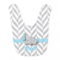 Monogram Blue And White Chevron Baby Elephant Bib