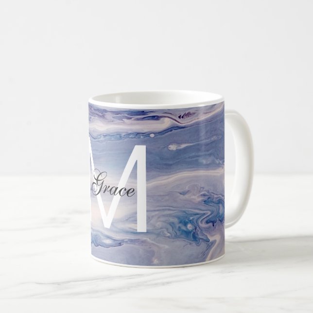 Monogram Blue And White  Coffee Mug (Front Right)