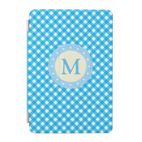 Monogram Blue and White Gingham Pattern iPad Mini Cover