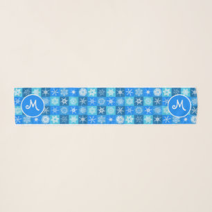 Monogram Blue and White Snowflake Pattern Custom Scarf