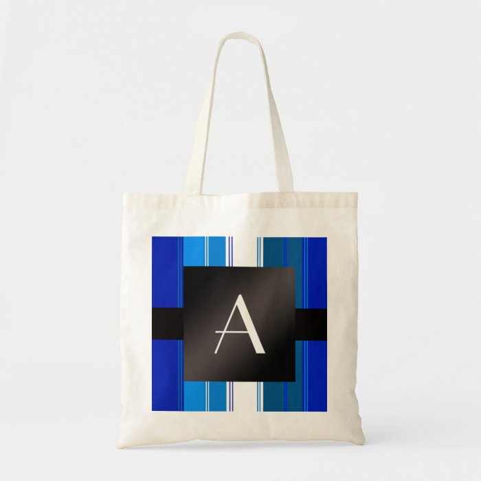 Monogram blue and white stripes tote bag