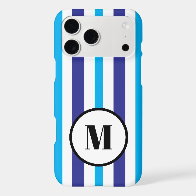 Monogram Blue and White Summer Stripes Case-Mate iPhone Case (Back)