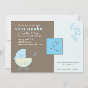 Monogram Blue Baby Shower Invitation