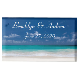 Monogram Blue Beach Wedding Place Card Holders
