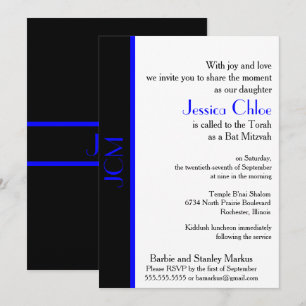 Monogram Blue Black Bat Mitzvah Invitation