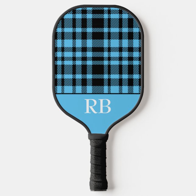 Monogram Blue Black Checkered Plai Pickleball Paddle (Front)