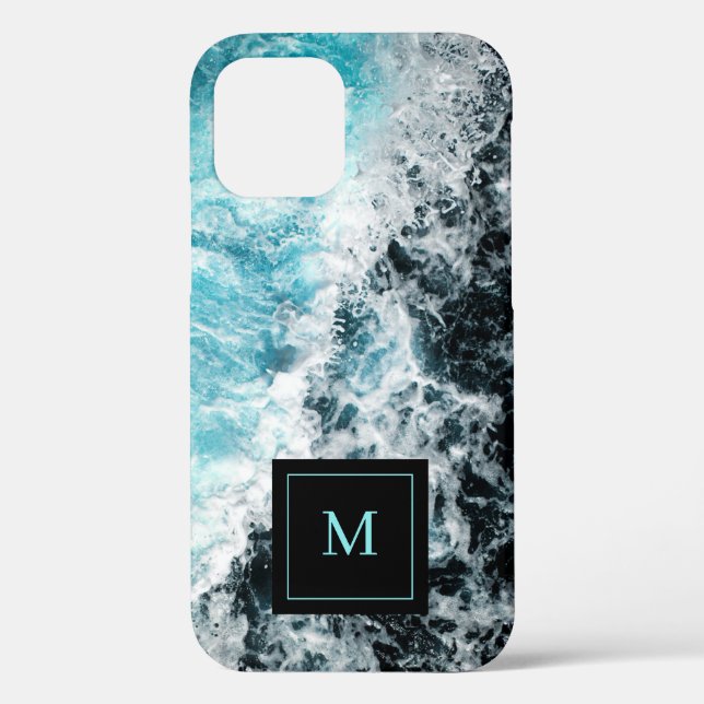 Monogram Blue Black Ocean Waves Hawaii Case-Mate iPhone Case (Back)