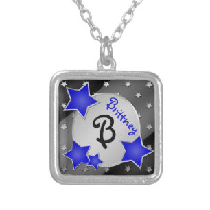 Monogram Blue, Black, Silver Stars Necklace