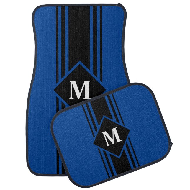 Monogram Blue Black stripe Set of Car Mats (Set)