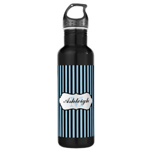 Monogram Blue, Black, White Striped Stainless Steel Water Bottle